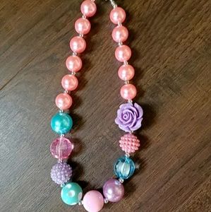 Purple Rose Bubble Gum Beaded Necklace